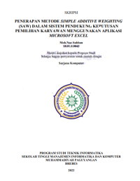 PENERAPAN METODE SIMPLE ADDITIVE WEIGHTING (SAW) DALAM SISTEM PENDUKUNG KEPUTUSAN PEMILIHAN KARYAWAN MENGGUNAKAN APLIKASI MICROSOFT EXCEL